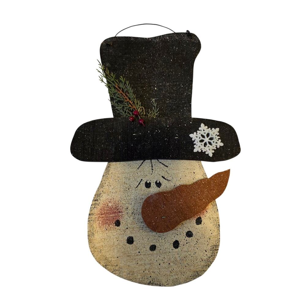VTG 3D Snowman Rustic Primitive Winter Farmhouse Handmade Wooden Hanging Decor